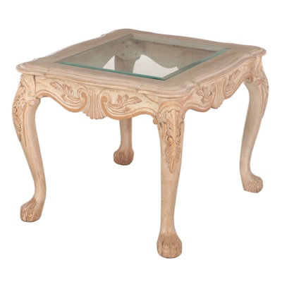 Painted Chippendale Style End Table with Glass