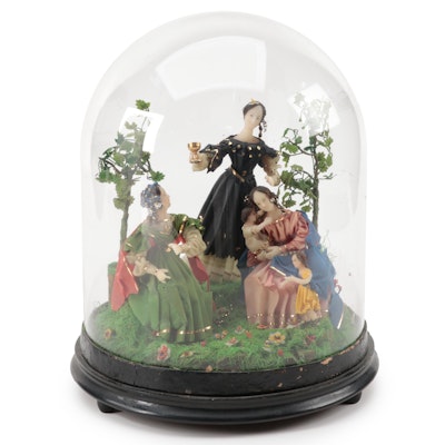 French Wax Figural Group of Mother with Children and Companions, 18th / 19th C