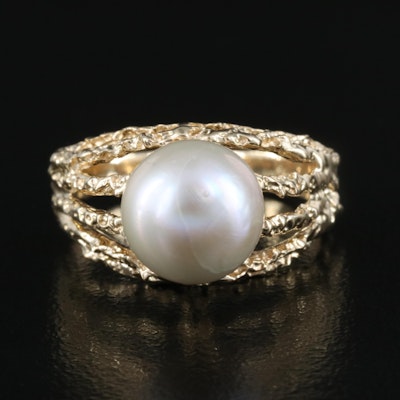 14K and Pearl Organic Textured Ring