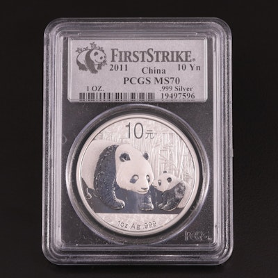 PCGS Graded MS70 First Strike 2011 China Panda 10 Yuan Silver Coin