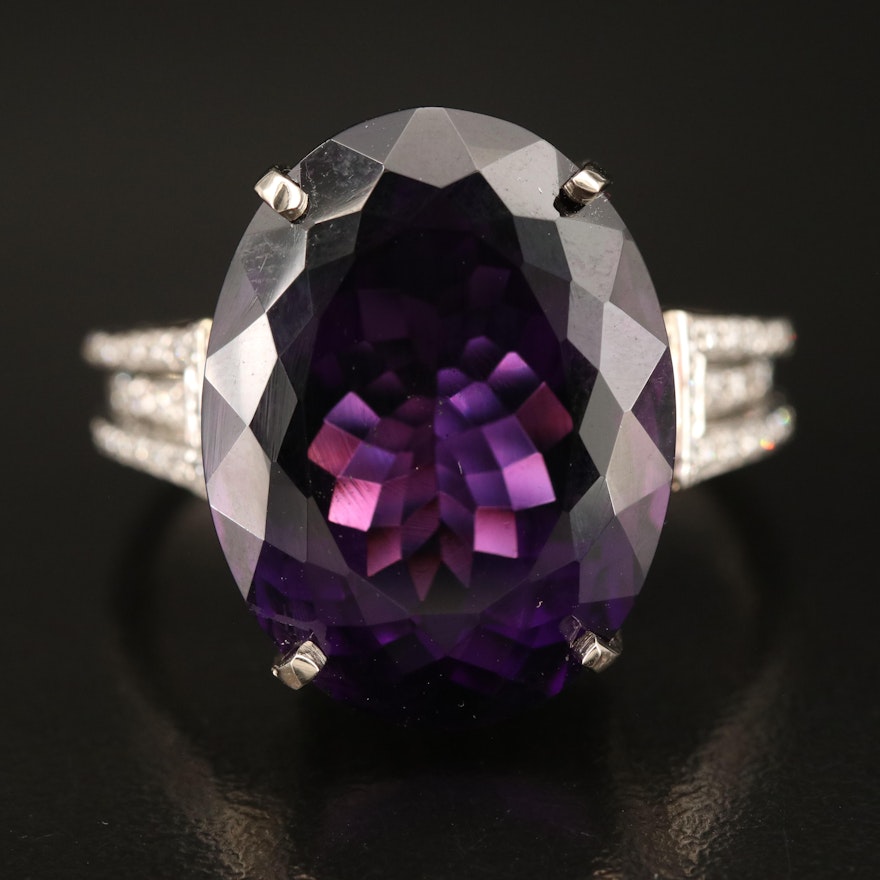 18K and 14K 26.80 CT Amethyst and Diamond Ring