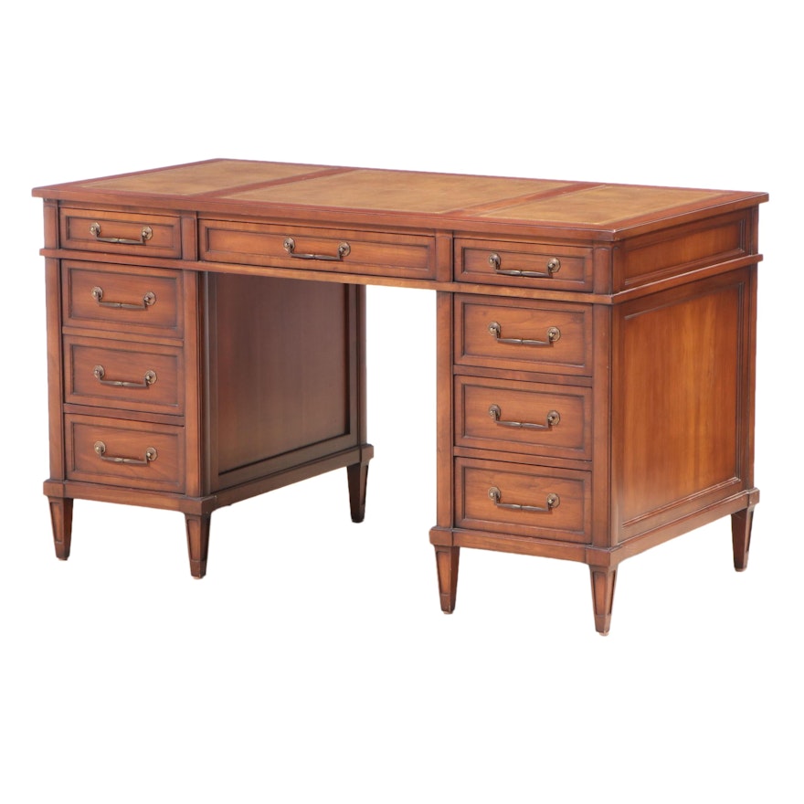 Sligh Directoire Style Cherrywood Double-Pedestal Desk, Mid to Late 20th Century