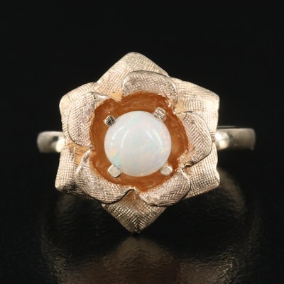 14K Opal Rose Bloom Ring with Florentine Finish