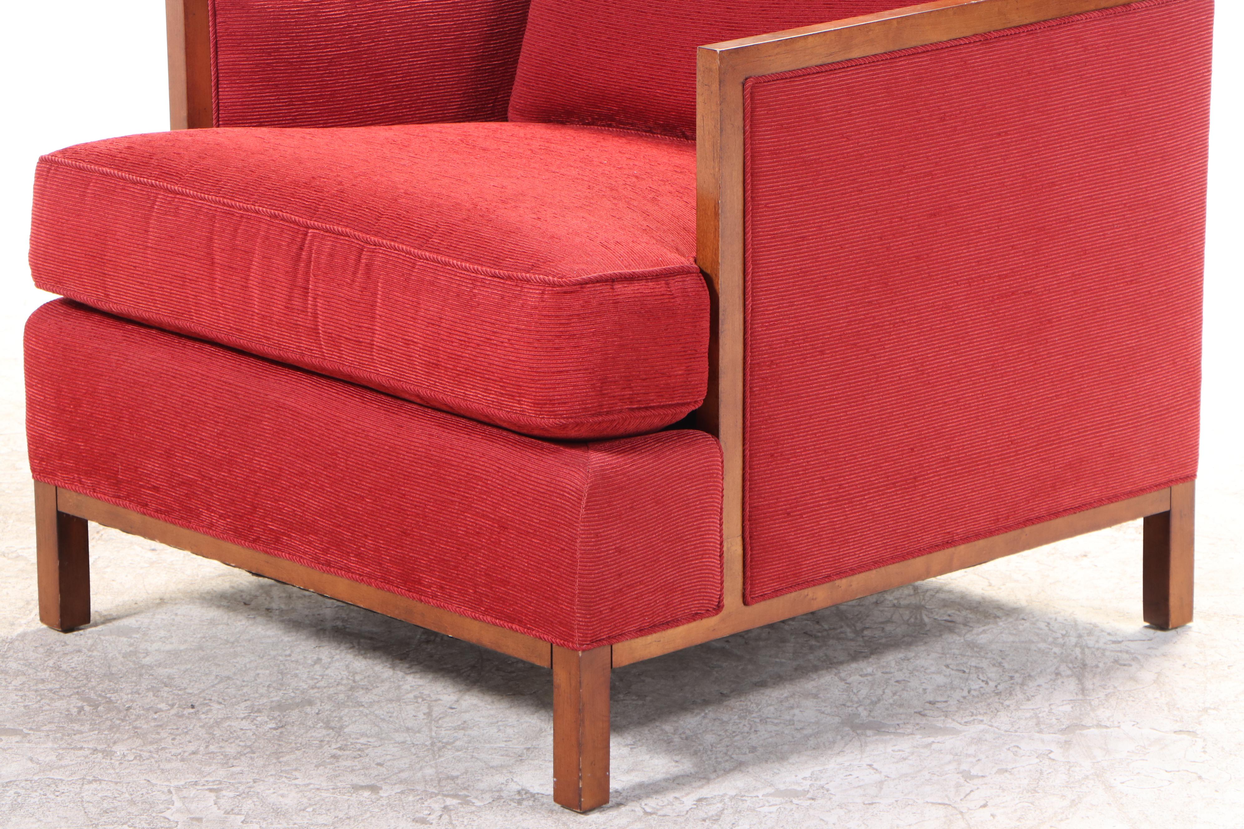 Pair of Kravet Furniture Modernist Style Maple & CustomUpholstered