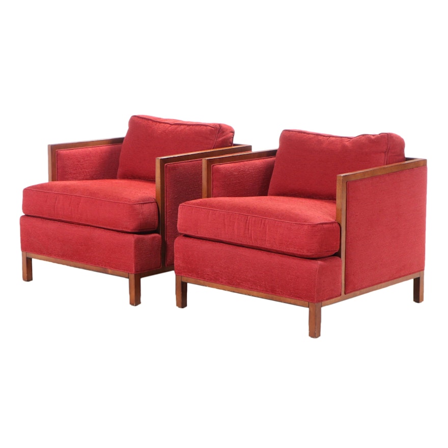 Pair of Kravet Furniture Modernist Style Maple & Custom-Upholstered Club Chairs