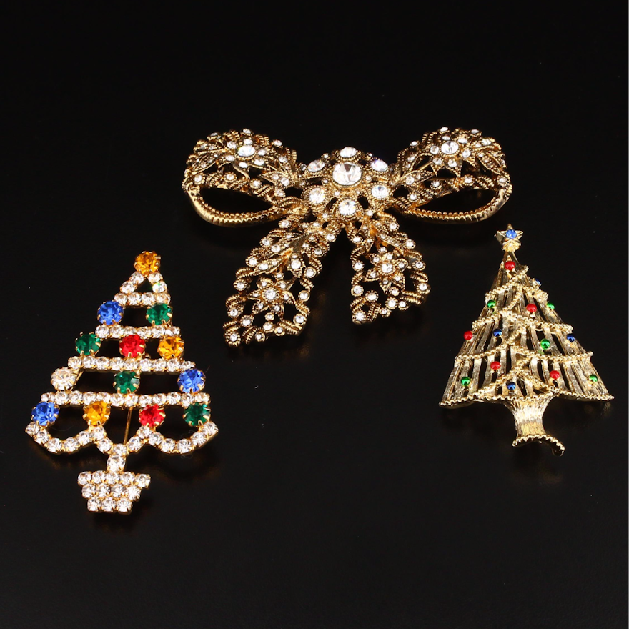 Kenneth Jay Lane Ribbon Brooch and Gerry's Christmas Brooches