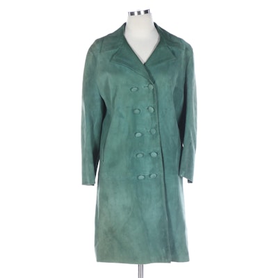 Green Suede Double-Breasted Coat with Notched Collar, 1970s
