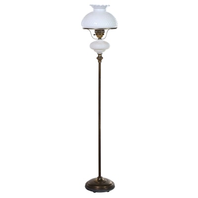 Victorian Style Brass and Milk Glass Floor Lamp, Mid-20th Century