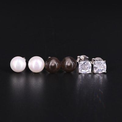 Sterling Silver Earring Collection Including Smoky Quartz and Pearl