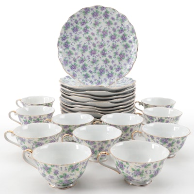 Yada China Porcelain Snack Plates and Flat Cups, Mid to Late 20th Century