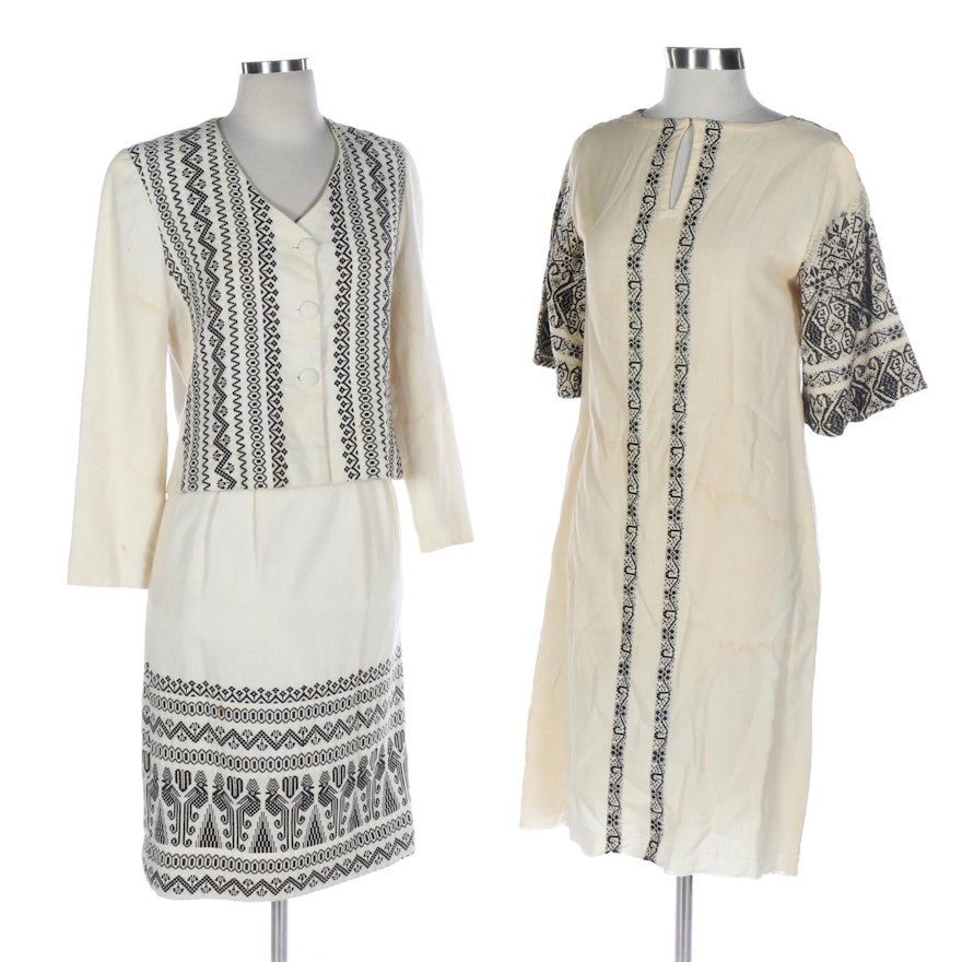Mexican Tunic Dress and Skirt Suit with Jacquard Pattern