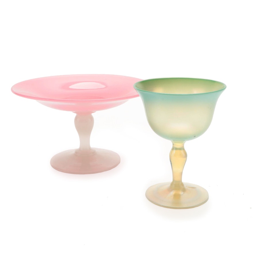 Opaline Glass Tazza and Wine Glass, Early 20th Century