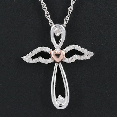 Sterling Diamond Angel Pendant Necklace