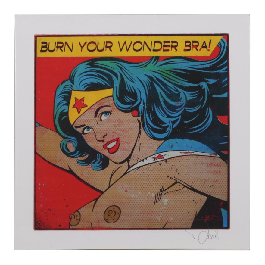 Denial Pop Art Giclée "Burn Your Wonder Bra!," 21st Century