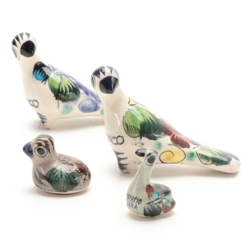 Tonalá Hand-Painted Folk Art Pottery Ceramic Bird Figurines