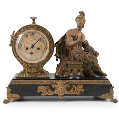 Waterbury Clock Co. Enameled Iron and Gilt Metal Figural Mantel Clock