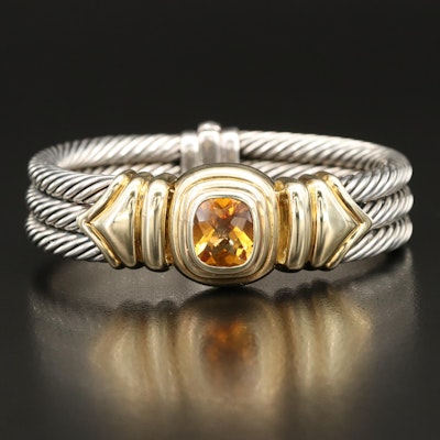 David Yurman "Cable Classic" Sterling Citrine Bracelet with 14K Accents