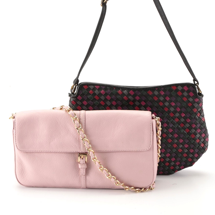 Preston & York Bag in Pink Leather and Ganson Woven Leather Shoulder Bag
