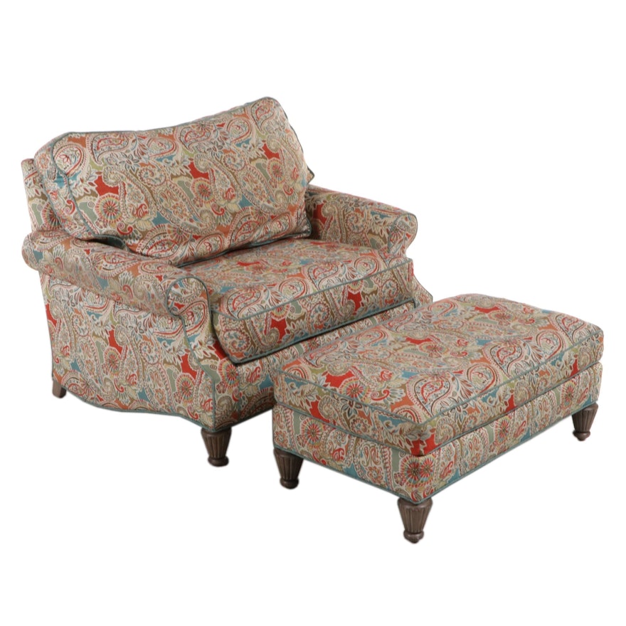 Wesley Hall Custom-Upholstered Chair-and-a-Half with Ottoman