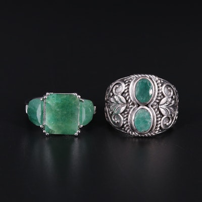 Sterling Silver Ring Pair Including Emerald