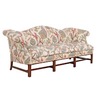 Hickory Chair Chippendale Style Camelback Sofa with Crewel Upholstery