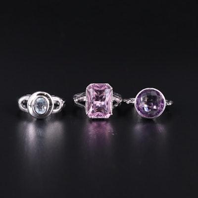 Sterling Silver Ring Trio Including Amethyst and Topaz