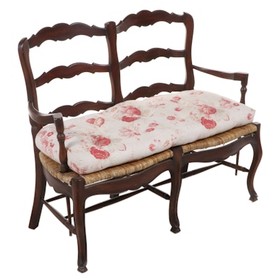 French Provincial Style Bench with Rush Seat