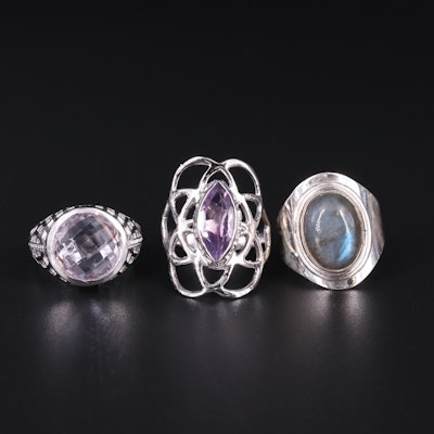 Ring Trio Including Sterling, Labradorite and Amethyst