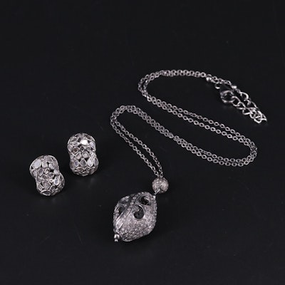 Sterling Silver Necklace and Earrings with Diamond