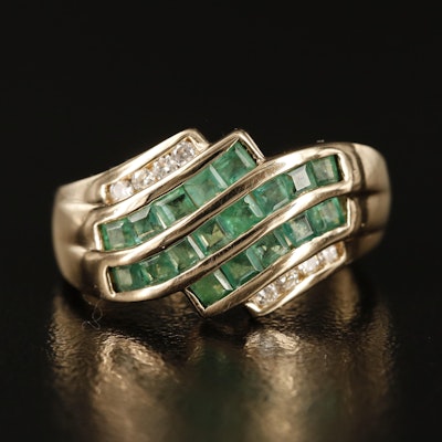 14K Emerald and Diamond Multi-Row Ring