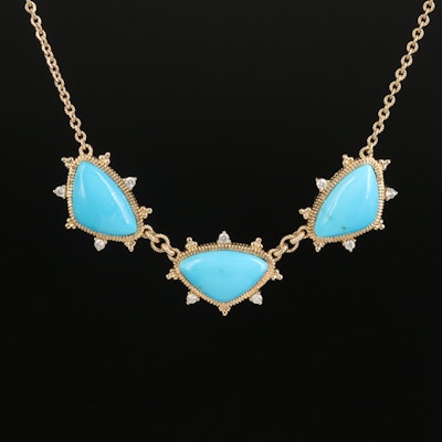 Judith Ripka 14K Turquoise and Diamond Stationary Necklace