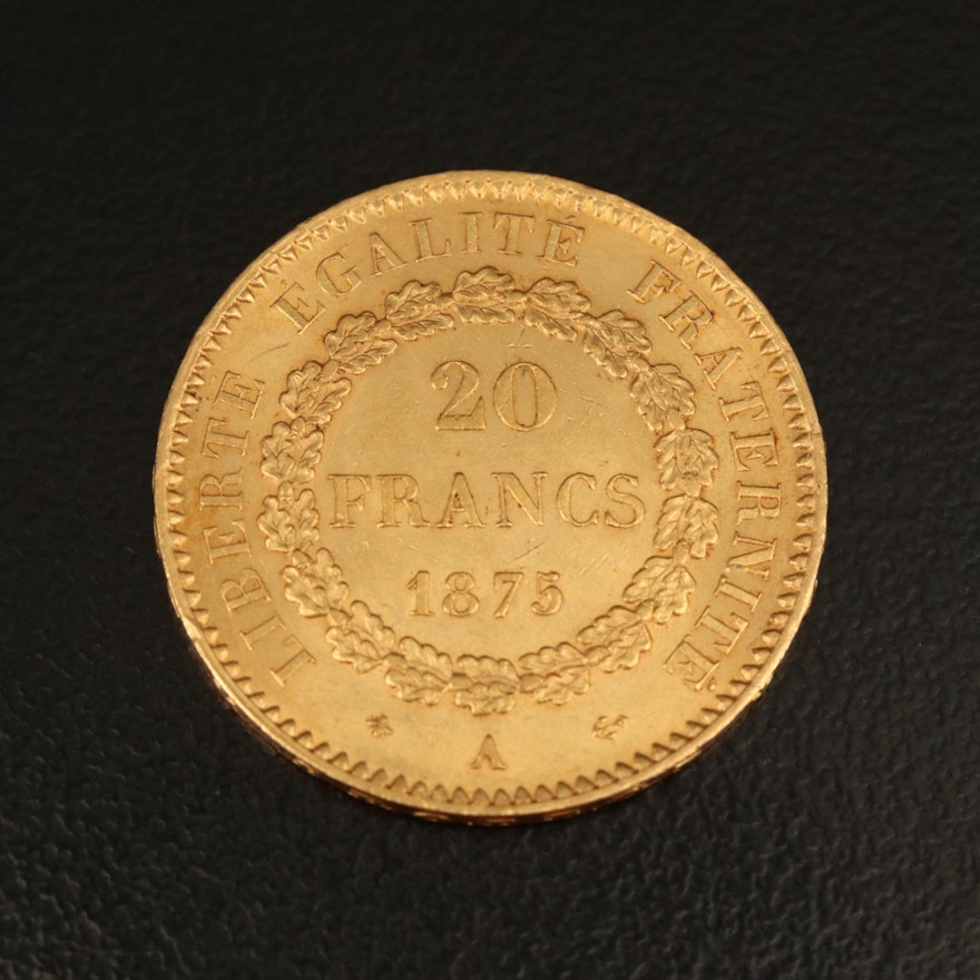 1875 A France Twenty Francs Gold Coin