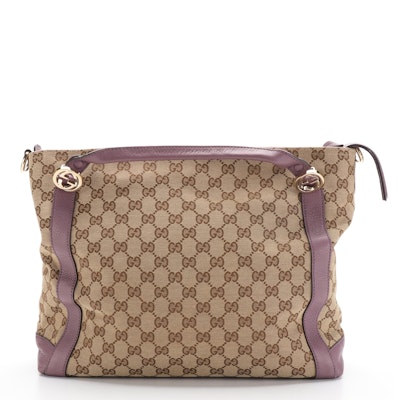 Gucci Miss GG Convertible Tote in Monogram Canvas and Lilac Leather