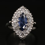 14K 1.05 CT Sapphire and Diamond Navette Ring