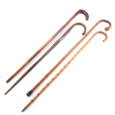 Century Bamboo Walking Cane with Other Crook Handled Wood Walking Canes