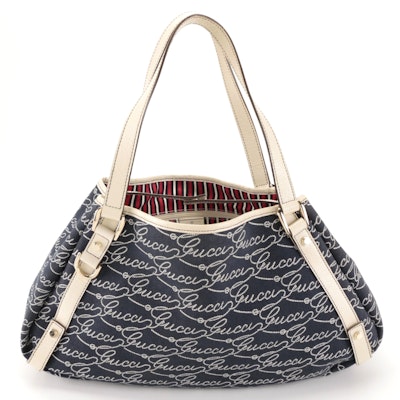 Gucci Abbey D-Ring Tote Bag in Printed Canvas and Ivory Cinghiale Leather
