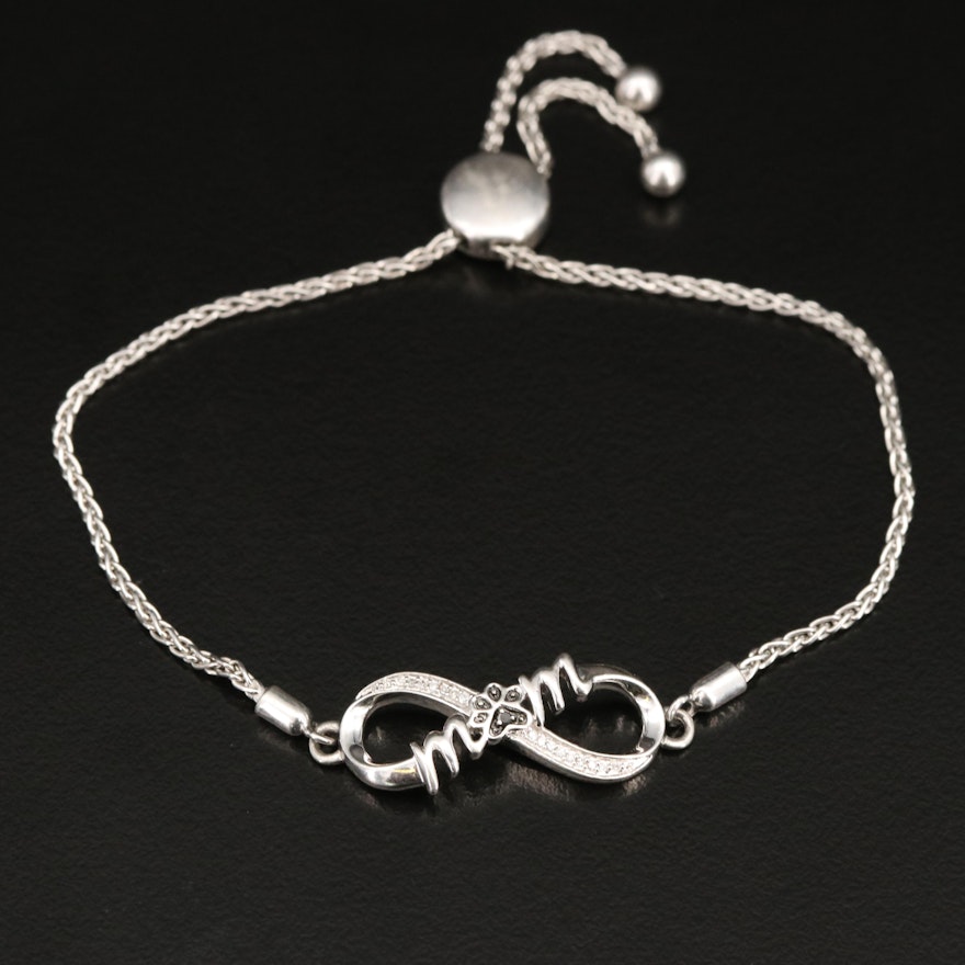 Sterling Diamond Pet "Mom" Infinity Bolo Bracelet