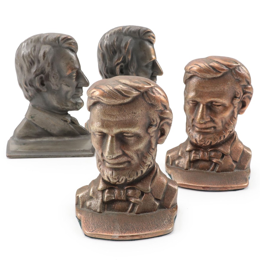 Patinated Cast Metal Abraham Lincoln Bust Bookends