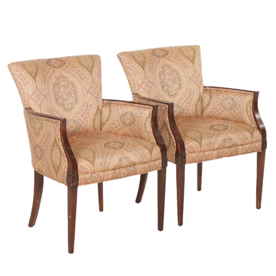 Pair of Neoclassical Style Upholstered Armchairs, Mid-20th Century