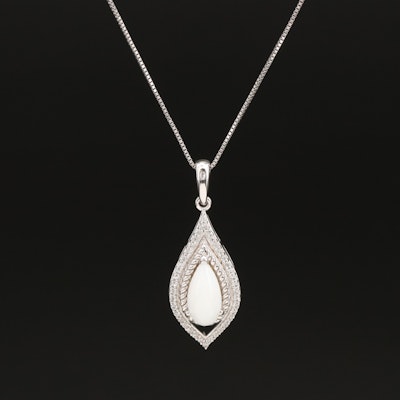 Sterling Opal and Topaz Navette Pendant Necklace