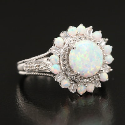 Sterling Opal and Sapphire Halo Ring