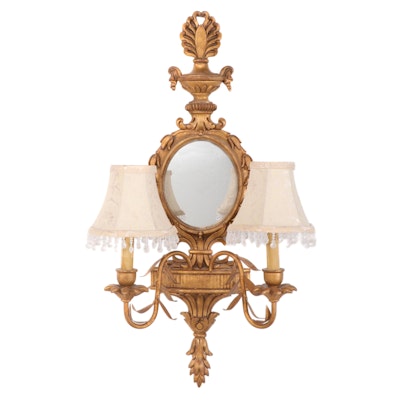 Berman Adams Style Mirrored Two-Arm Wall Sconce, Late 20th C.