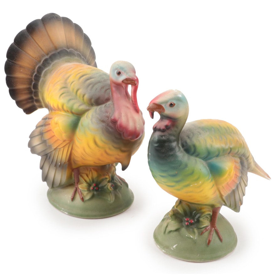 Ucagco Ceramic Turkey Figurines, Mid to Late 20th Century