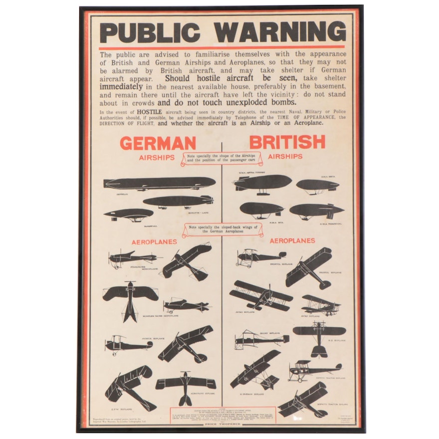 Public Warning Lithograph Posters for British and German Airships