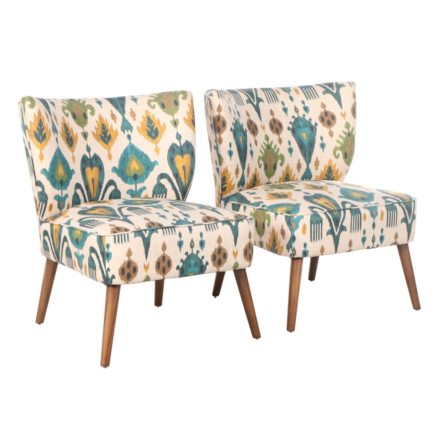 Pair of World Market Modernist Style Upholstered Slipper Chairs