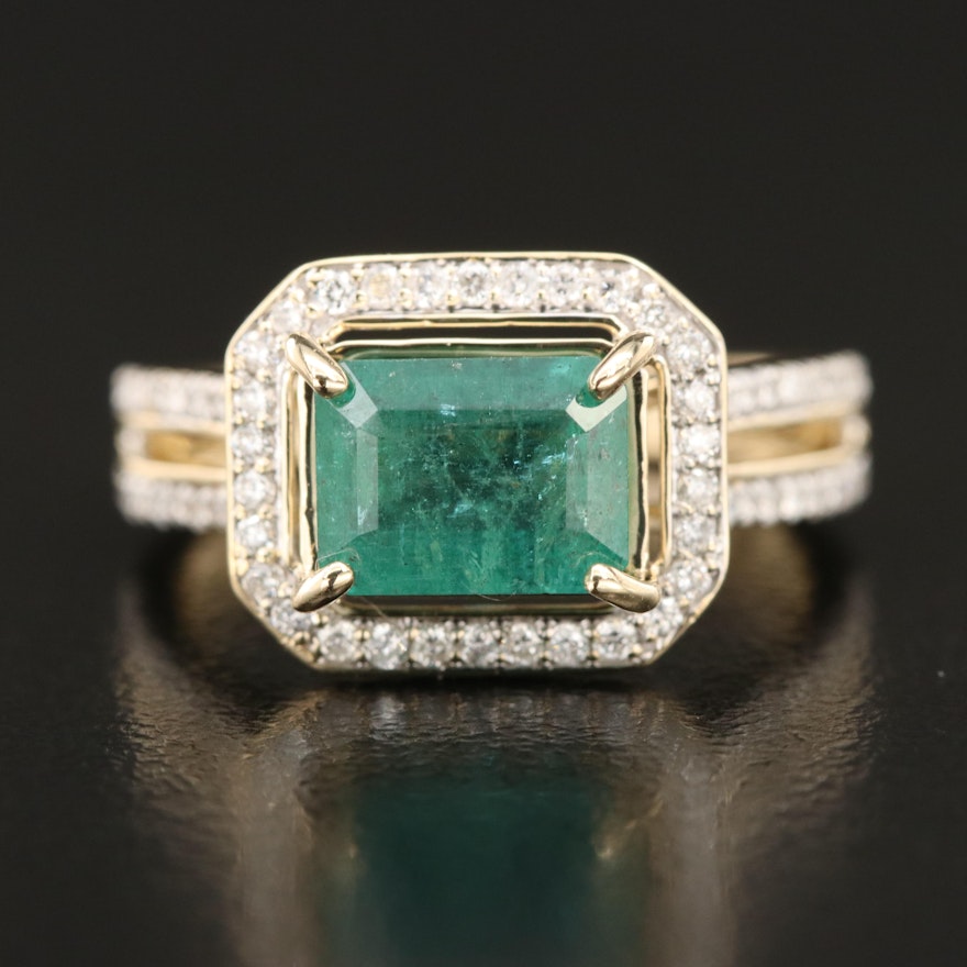 14K 1.84 CT Emerald and Diamond Halo Ring