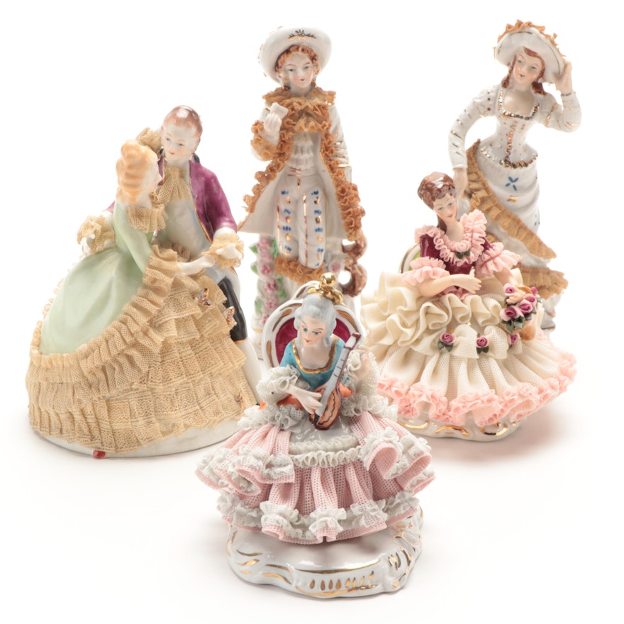 German and Other Dresden Style Lace Porcelain Figurines