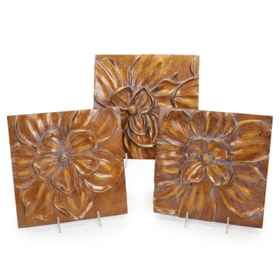 Bronzed Finishe Floral Relief Resin Wall Hangings