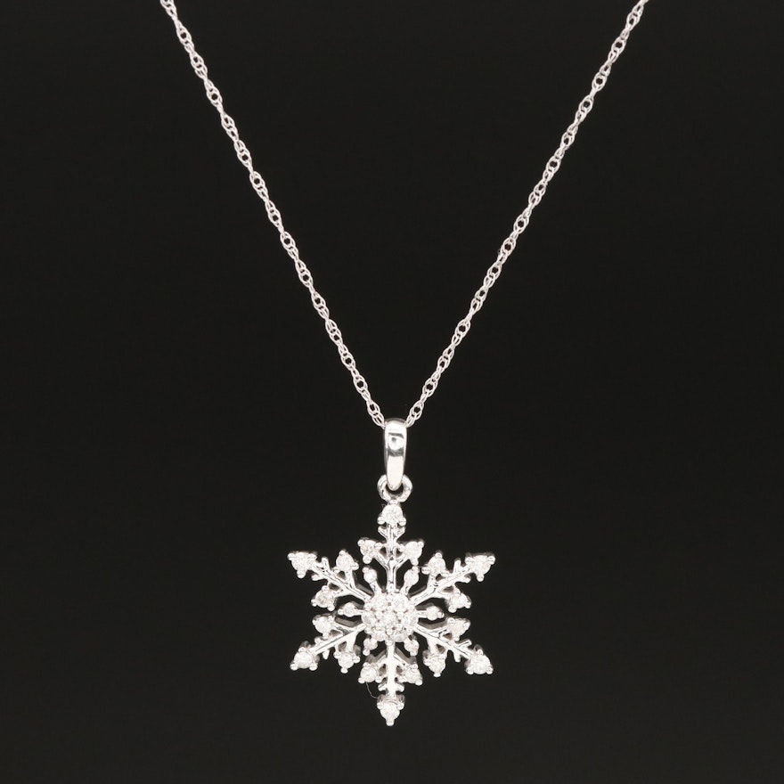 10K 0.24 CTW Diamond Snowflake Pendant Necklace