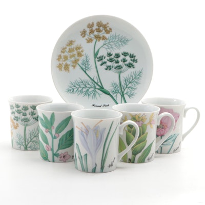 Horchow "Botanical Herb Seed" Porcelain Plates and Cups